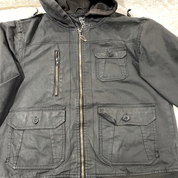 Empyre Surplus Y2K black hooded utility jacket size Large - Picture 4 of 15